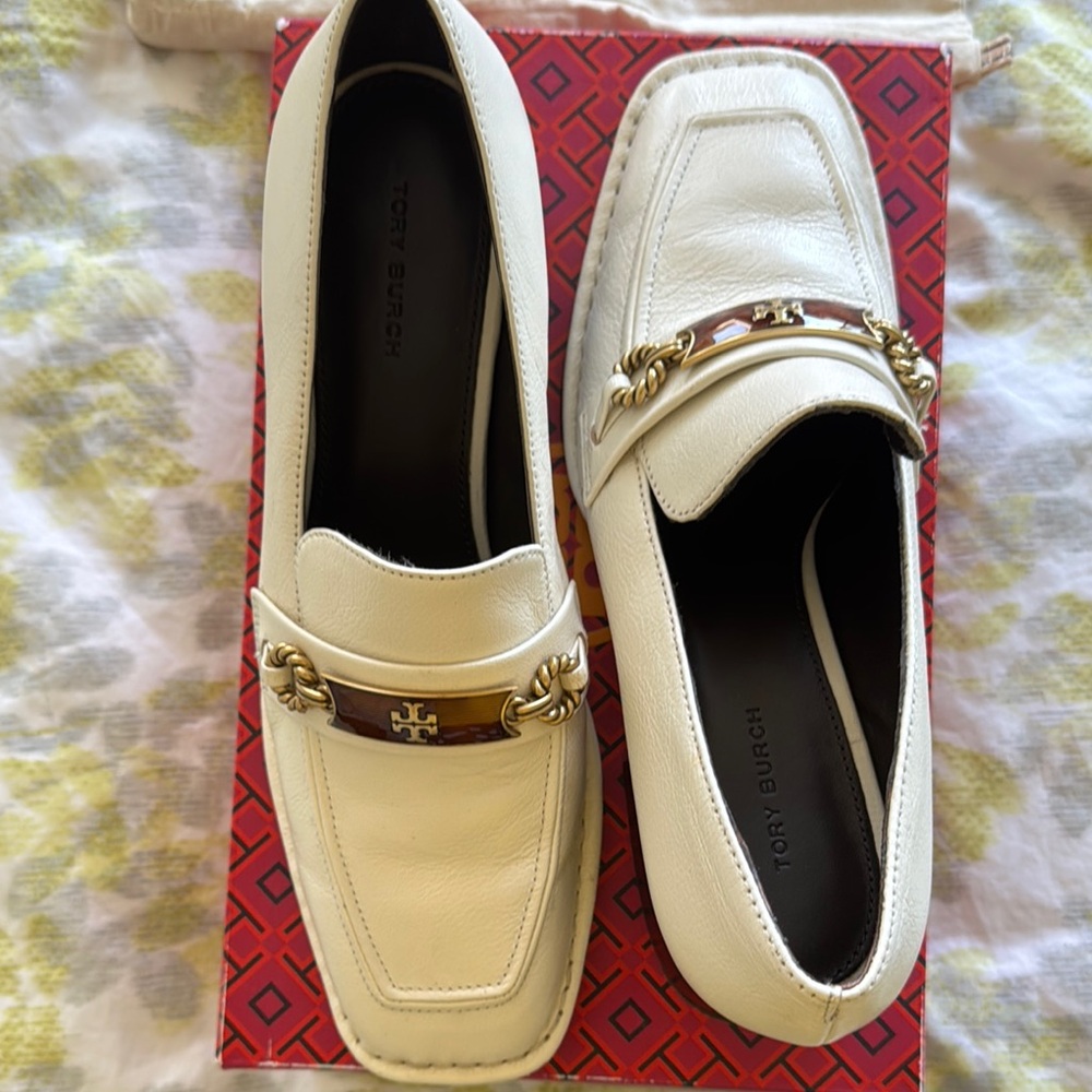Tory Burch Perrine Heel Loafer 55mm New Ivory 104 Size 8 - Picture 2 of 13